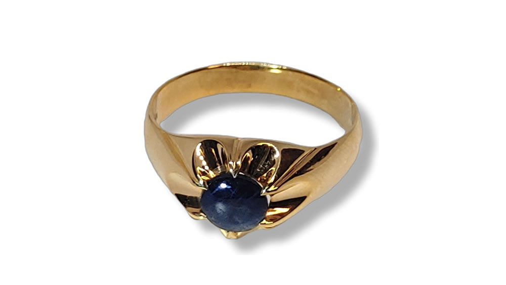 Men´s 14 k gold ring with blue 1.70 ct Gold Sheen Sapphire Ohararings